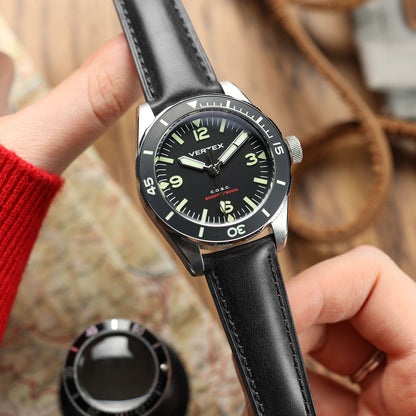 Tenby Genuine Leather Watch Strap – Elegant Black Padded Design