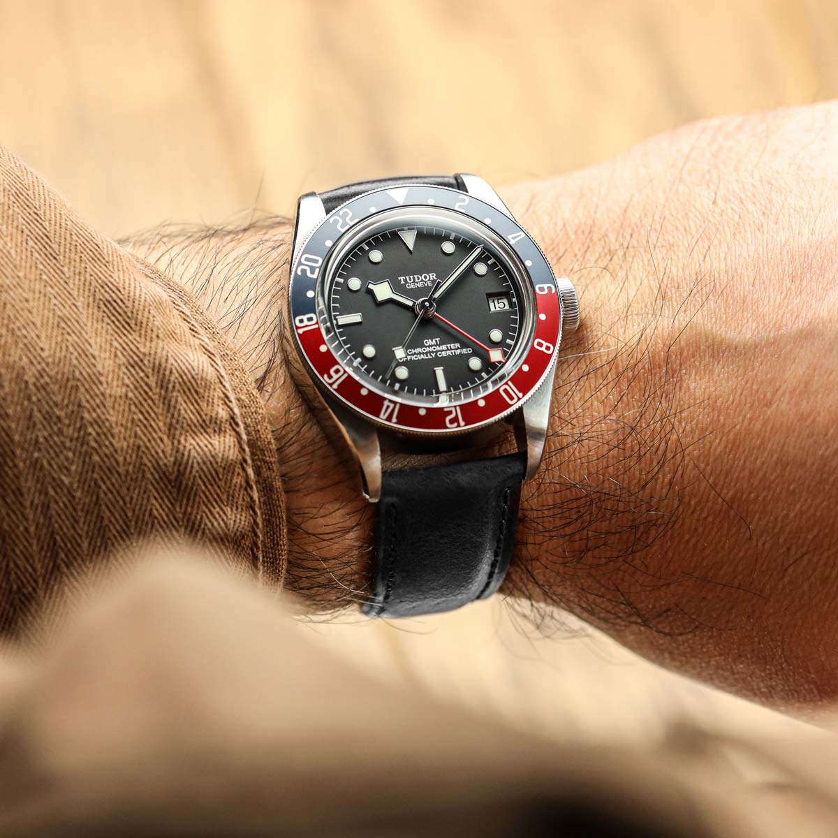 Tenby Genuine Leather Watch Strap – Elegant Black Padded Design