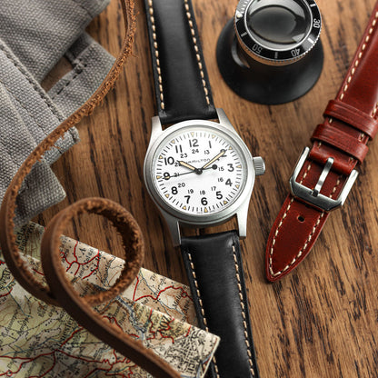 Tenby Elegance: Padded Genuine Leather Watch Strap in Timeless Black