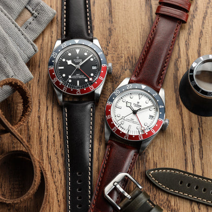 Tenby Elegance: Padded Genuine Leather Watch Strap in Timeless Black