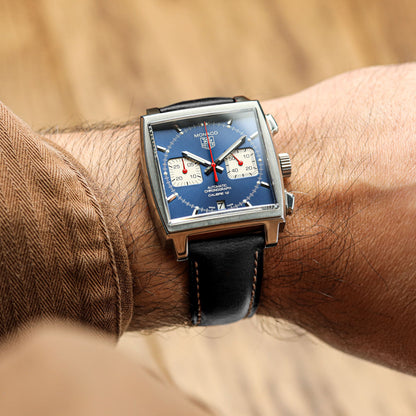 Tenby Elegance: Padded Genuine Leather Watch Strap in Timeless Black