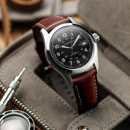 Tenby Genuine Leather Watch Strap – Elegant Black Padded Design