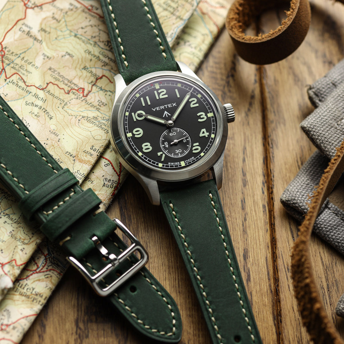 Courroie en cuir vintage Brixham Flat for montre - Teinte brun tanné