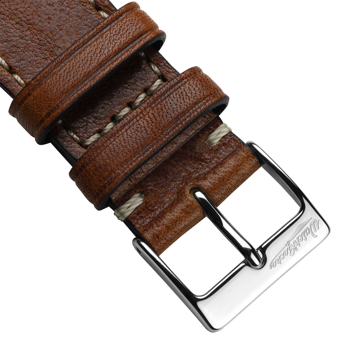 Flat Highley Genuine Leather Watch Strap - Reddish Brown