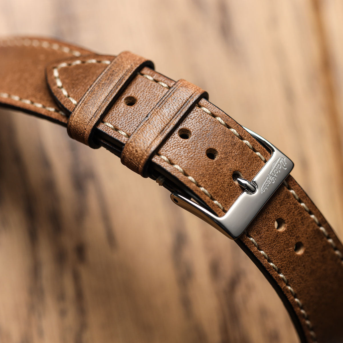 Flat Highley Genuine Leather Watch Strap - Light Brown