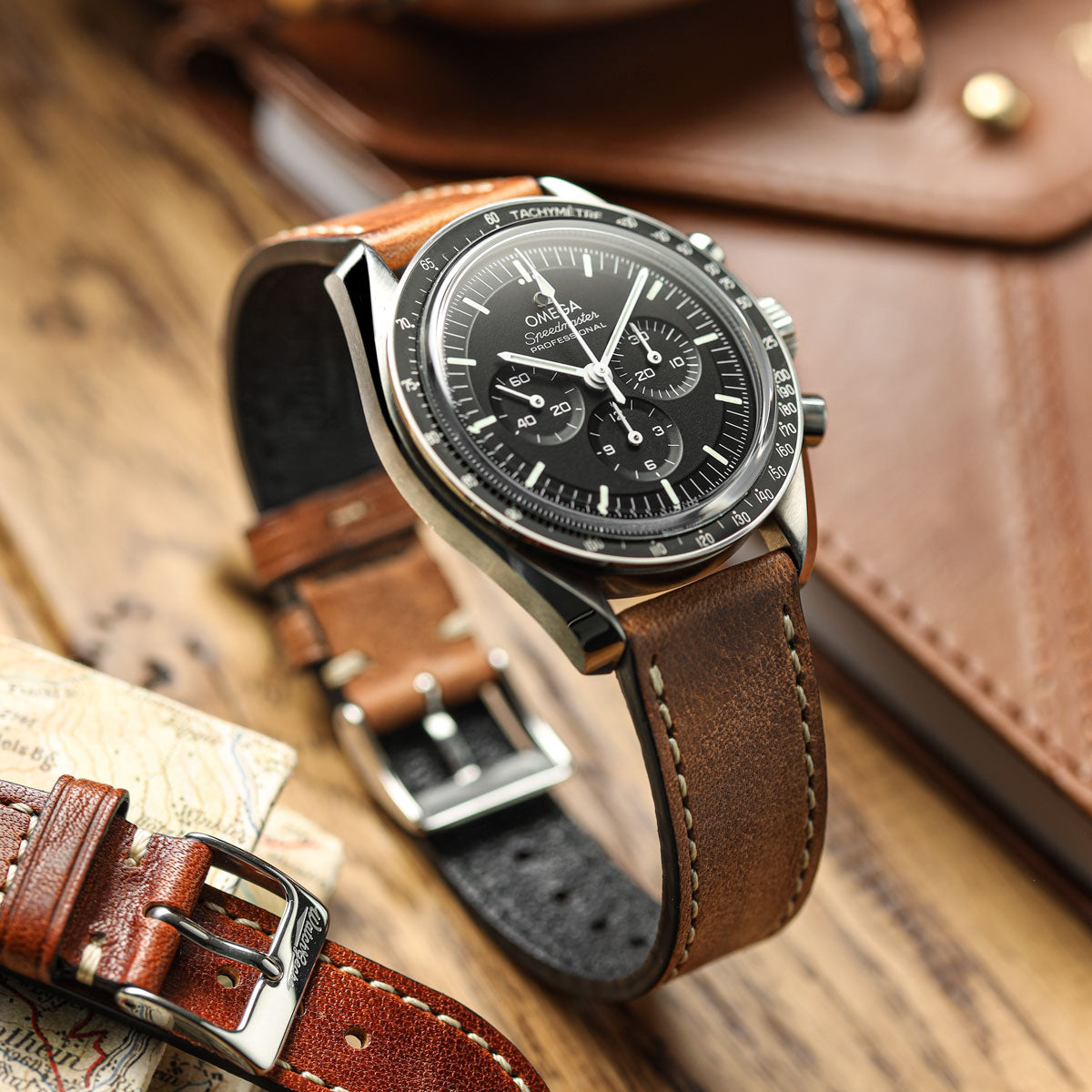 Flat Highley Genuine Leather Watch Strap - Light Brown