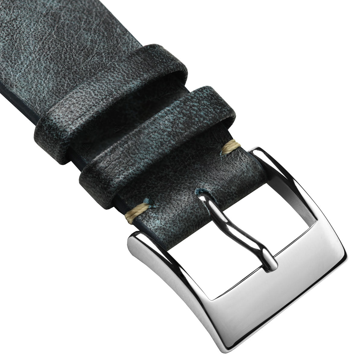 Vintage Stitching Patina Leather Watch Strap - Blue Jeans