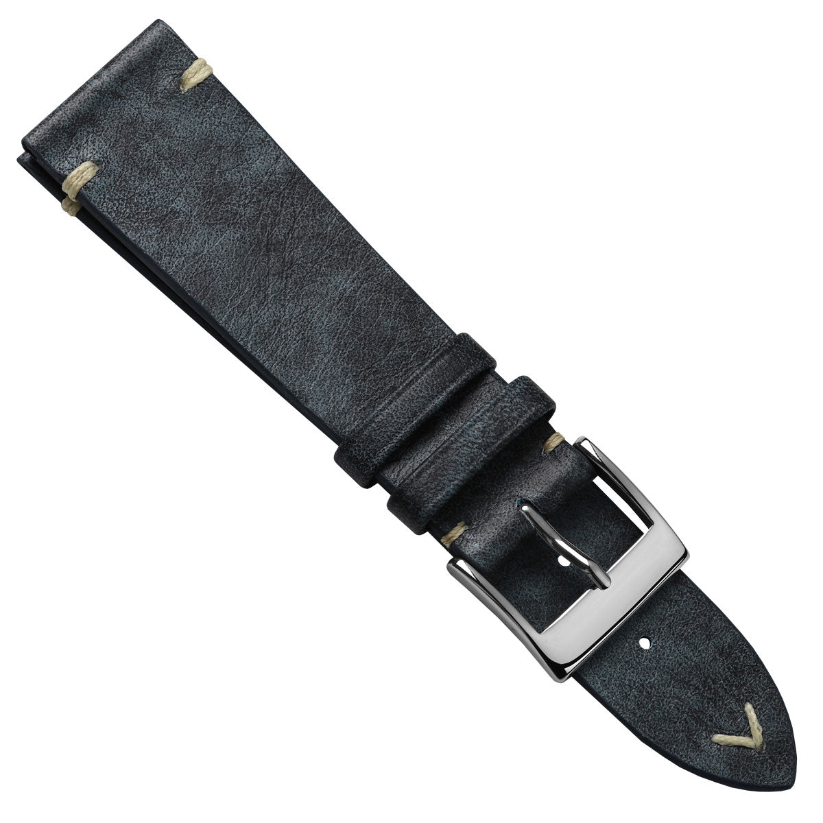 Vintage Stitching Patina Leather Watch Strap - Blue Jeans