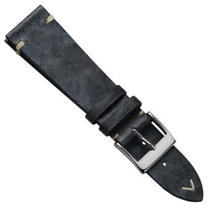 Vintage Stitching Patina Leather Watch Strap - Blue Jeans
