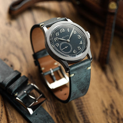 Vintage Stitching Patina Leather Watch Strap - Blue Jeans