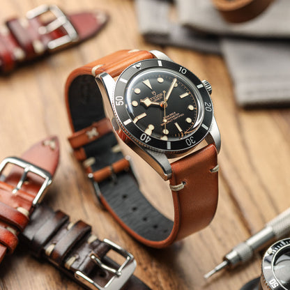 WatchGecko Oakley V-Stitch Hand-Painted Watch Strap - Light Brown