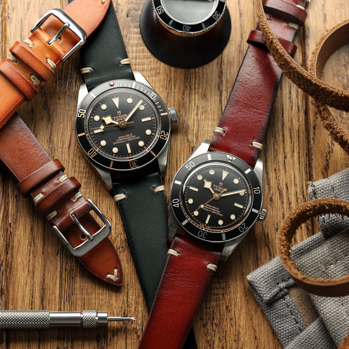 WatchGecko Oakley V-Stitch Hand-Painted Watch Strap - Forest Green