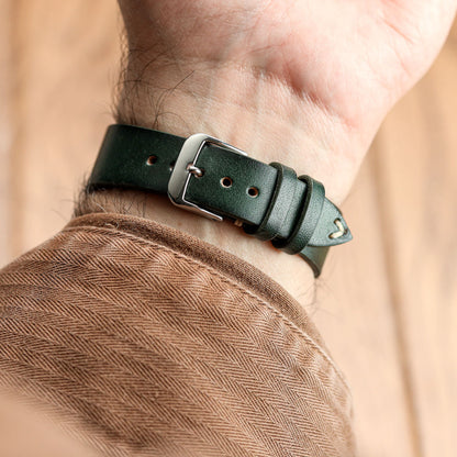 WatchGecko Oakley V-Stitch Hand-Painted Watch Strap - Forest Green