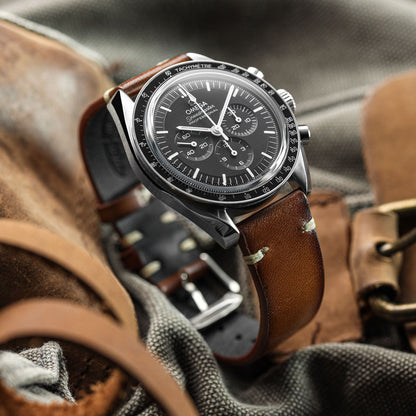 WatchGecko Oakley V-Stitch Hand-Painted Watch Strap - Medium Brown