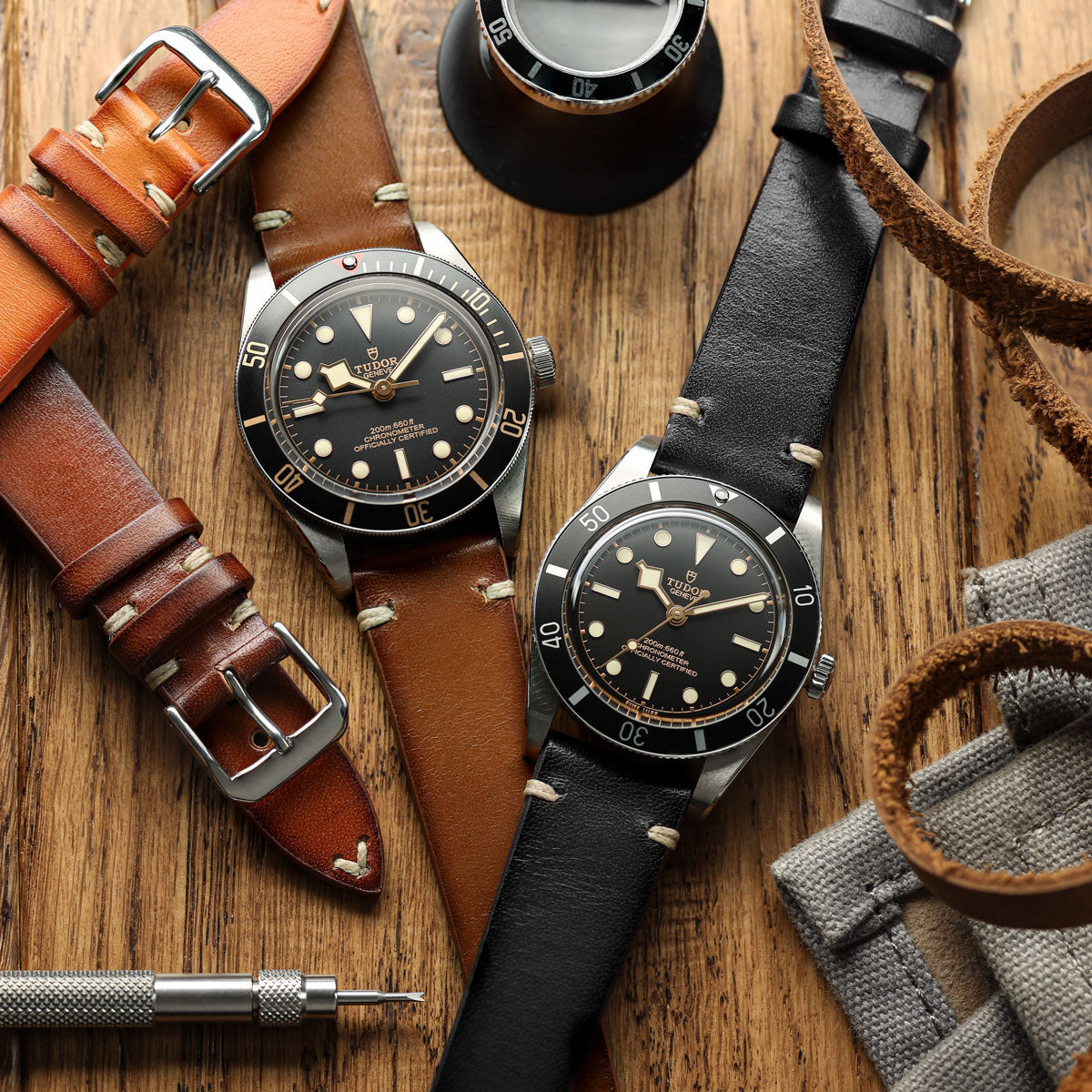 WatchGecko Oakley V-Stitch Hand-Painted Watch Strap - Medium Brown