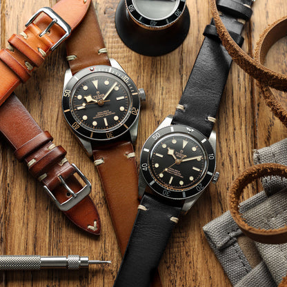 WatchGecko Oakley V-Stitch Hand-Painted Watch Strap - Medium Brown