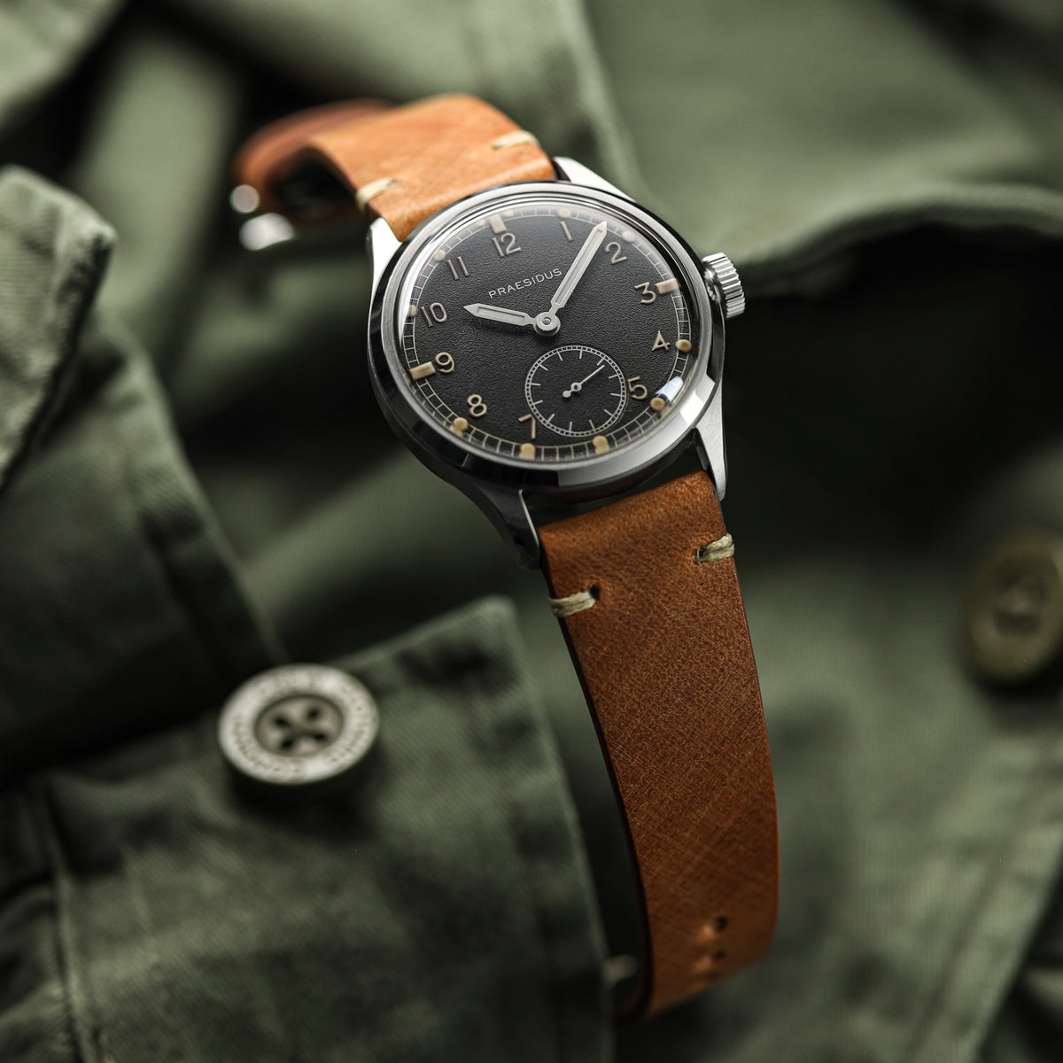 Cortez Vintage Stitching Genuine Leather Watch Strap - Cognac