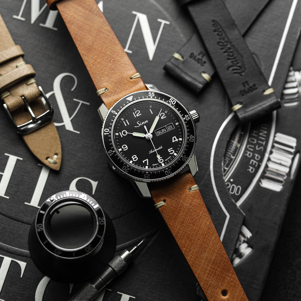 Cortez Vintage Stitching Genuine Leather Watch Strap - Cognac