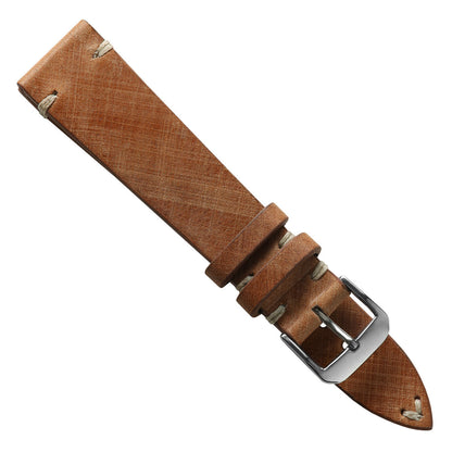 Cortez Vintage Stitching Genuine Leather Watch Strap - Cognac