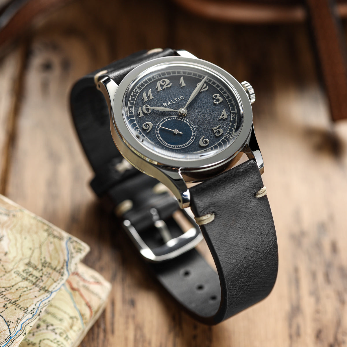 Cortez Vintage Stitching Genuine Leather Watch Strap - Black