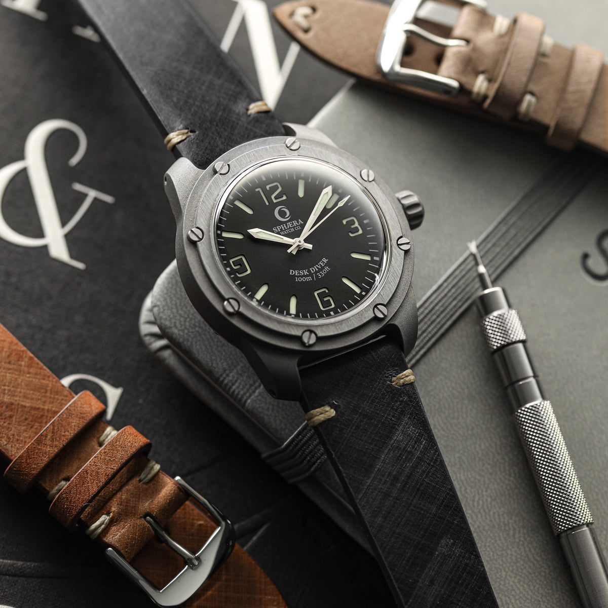 Cortez Vintage Stitching Genuine Leather Watch Strap - Black