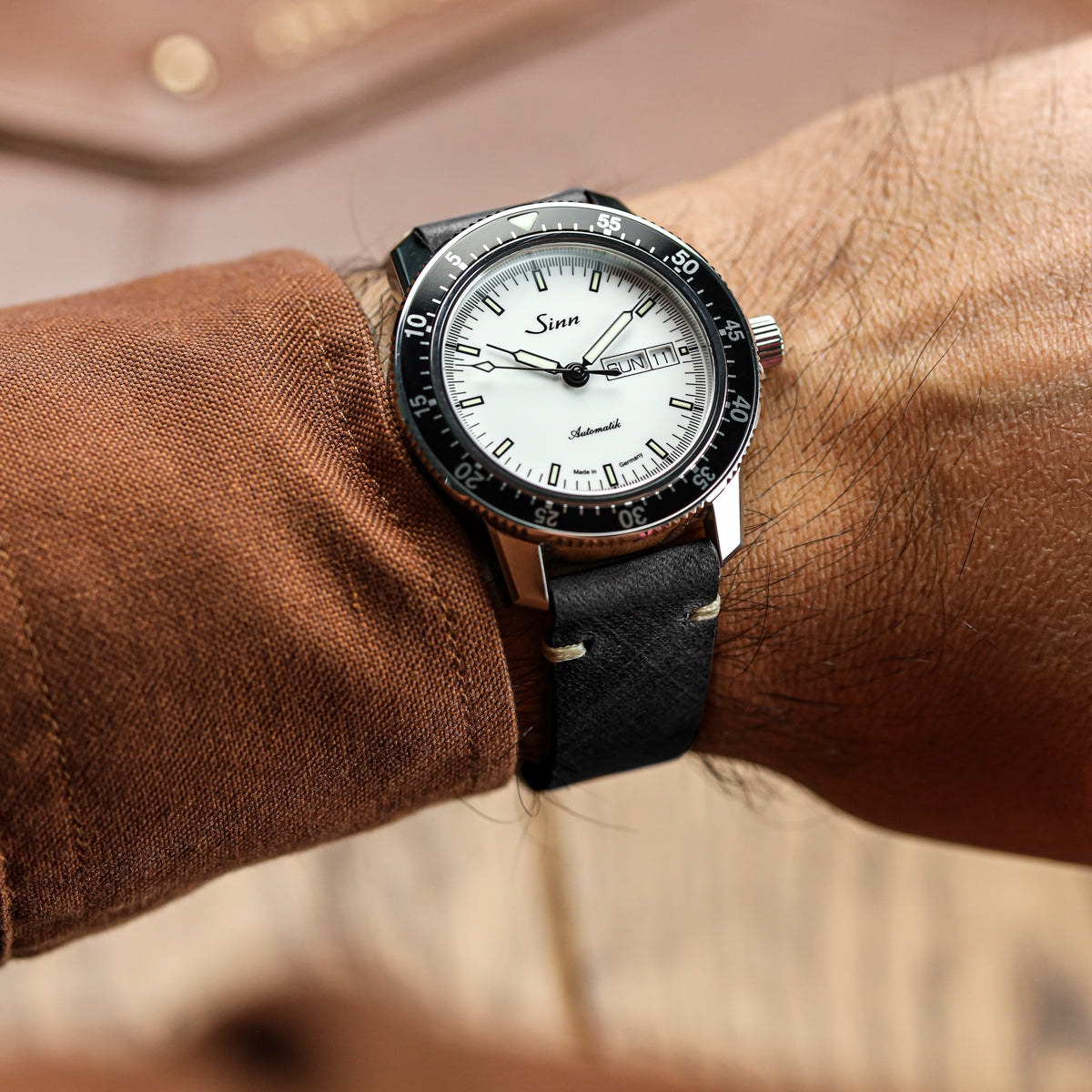 Cortez Vintage Stitching Genuine Leather Watch Strap - Black