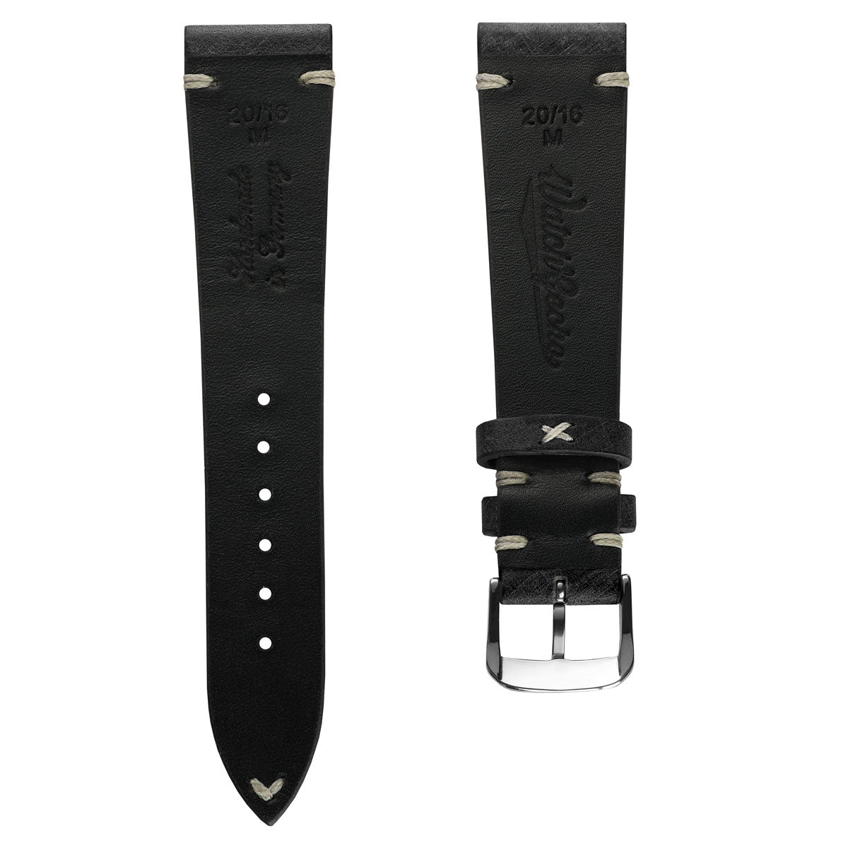 Cortez Vintage Stitching Genuine Leather Watch Strap - Black