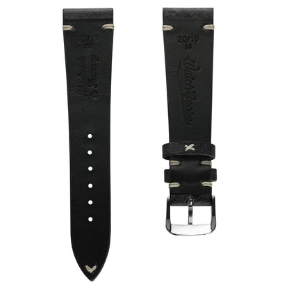 Cortez Vintage Stitching Genuine Leather Watch Strap - Black