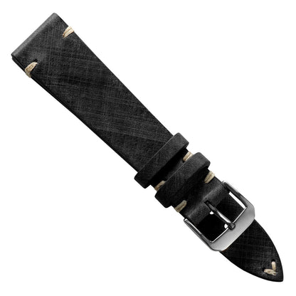 Cortez Vintage Stitching Genuine Leather Watch Strap - Black