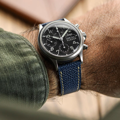 Cinturino per orologio in vera pelle italiana Epsom cucito a mano - Blu alpino