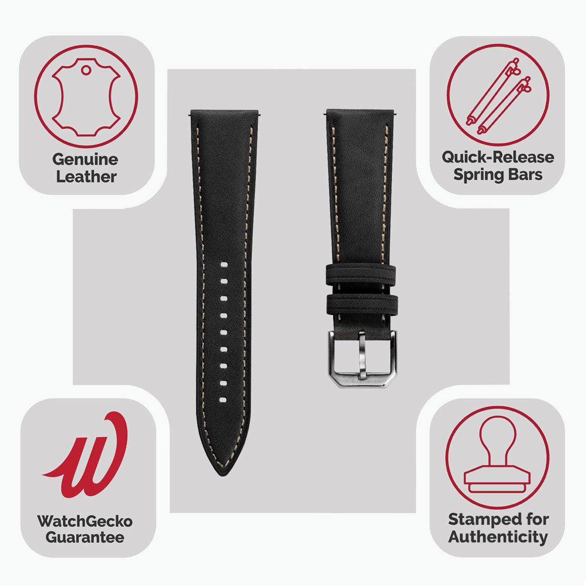 Bracelet en cuir véritable rembourré Whitby en noir pastel pour une élégance raffinée