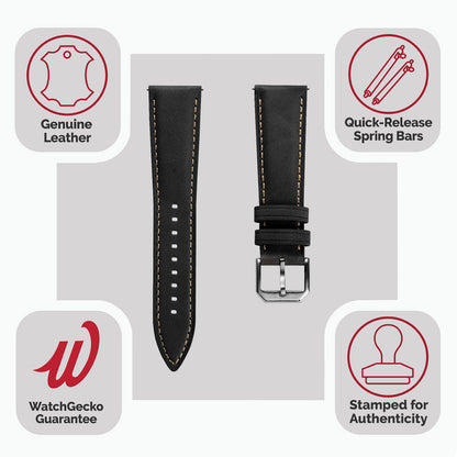 Bracelet en cuir véritable rembourré Whitby en noir pastel pour une élégance raffinée