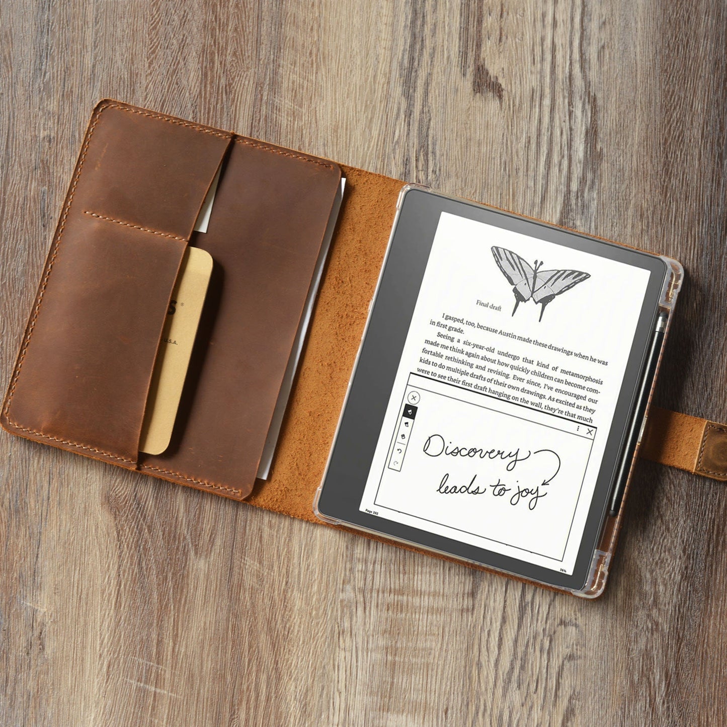 Étui en cuir personnalisé pour Kindle Scribe - Cuir gravé de style artisanal - Modèle 606-SC