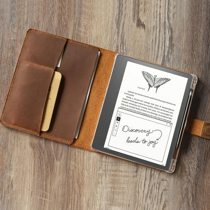Étui en cuir personnalisé pour Kindle Scribe - Cuir gravé de style artisanal - Modèle 606-SC