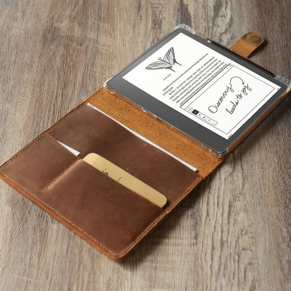 Étui en cuir personnalisé pour Kindle Scribe - Cuir gravé de style artisanal - Modèle 606-SC