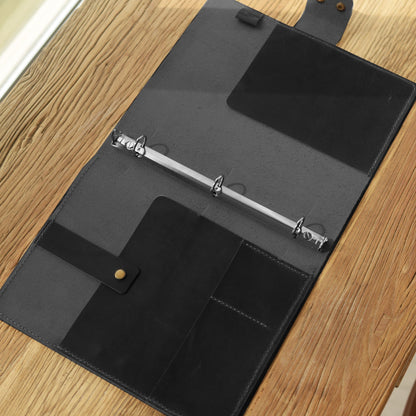 Cartera de Cuero Personalizada con aros 3, Compatible con papel de recarga 8.5 x 11 o A5, Cubierta de Cartera de Cuero - Cuero con acabado envejecido - D715