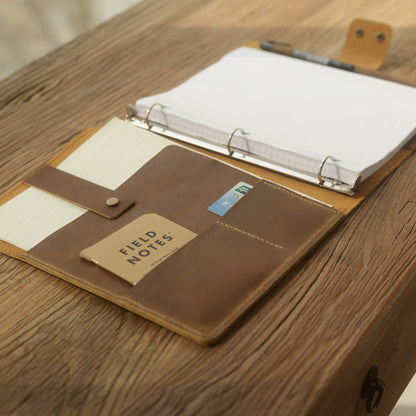 Cartera de Cuero Personalizada con aros 3, Compatible con papel de recarga 8.5 x 11 o A5, Cubierta de Cartera de Cuero - Cuero con acabado envejecido - D715