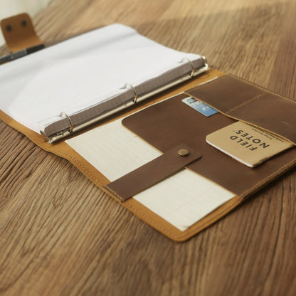 Cartera de Cuero Personalizada con aros 3, Compatible con papel de recarga 8.5 x 11 o A5, Cubierta de Cartera de Cuero - Cuero con acabado envejecido - D715