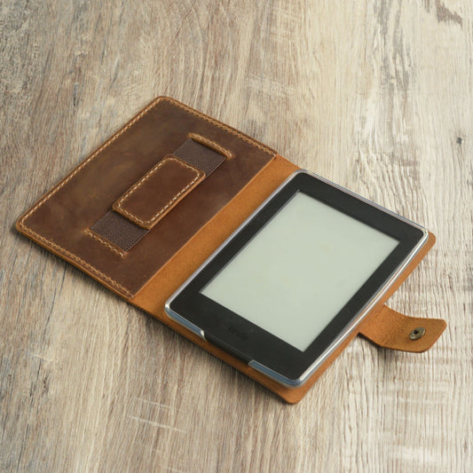 Étui en cuir pour Kindle Paperwhite avec poignée et bouton-pression - Disponible en plusieurs couleurs - Modèle K01