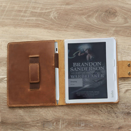 Étui en cuir personnalisé avec porte-stylo haut de gamme pour Kobo Clara/Libra/Elipsa – disponible en plusieurs couleurs – RM-Kobo