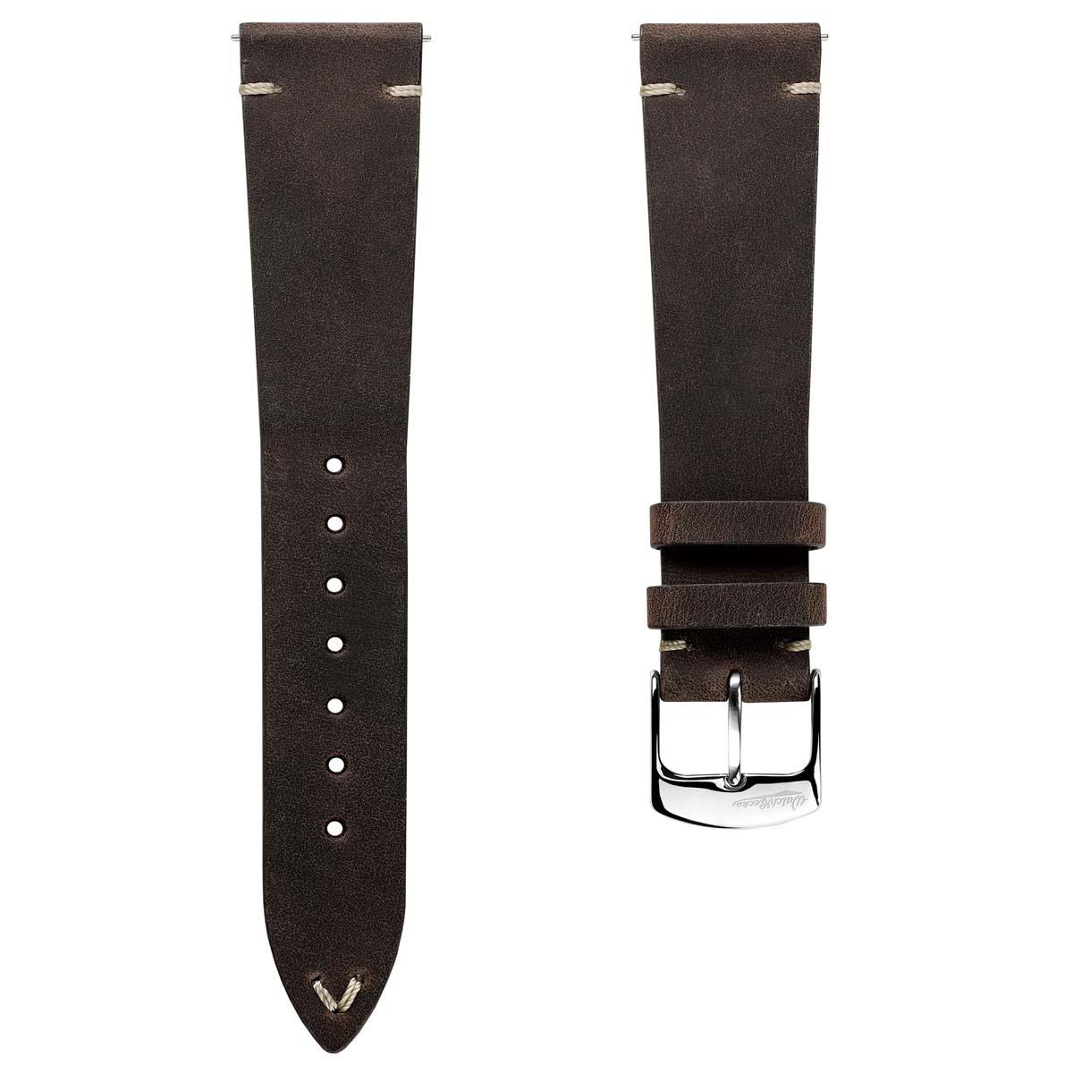 Crazy Horse V-Stitch Leather Watch Strap - Crazy Horse Dark Brown