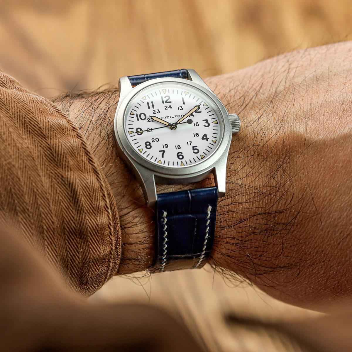 Arnem Handgefertigter Kalbsleder-Uhrenarmband mit Alligator-Design in Navy Blau