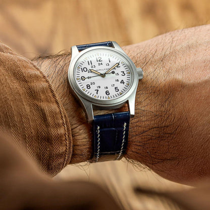 Arnem Handgefertigter Kalbsleder-Uhrenarmband mit Alligator-Design in Navy Blau