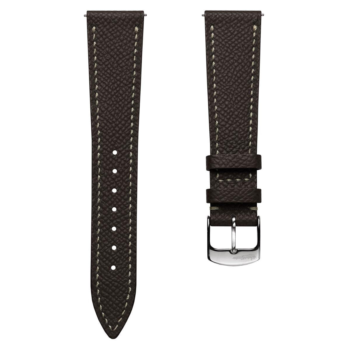 Hanley Textured Epsom Hand-Stitched Leather Watch Strap - Dark Brown