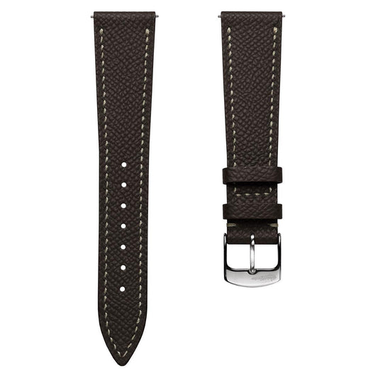Hanley Textured Epsom Hand-Stitched Leather Watch Strap - Dark Brown