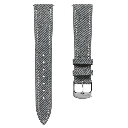 Arbour Hand-Stitched Denim & Genuine Leather Watch Strap – Elegant Grey Design