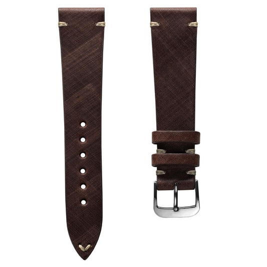 Cortez Vintage Stitching Genuine Leather Watch Strap - Mocha
