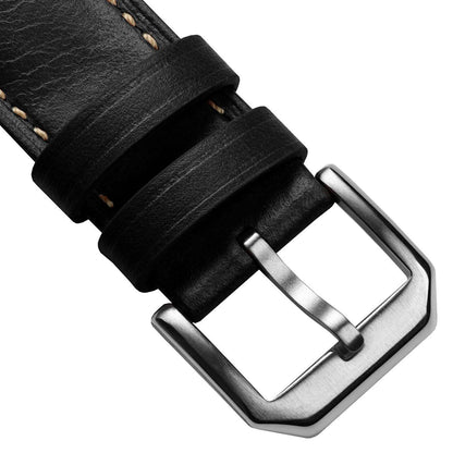 Tenby Elegance: Padded Genuine Leather Watch Strap in Timeless Black