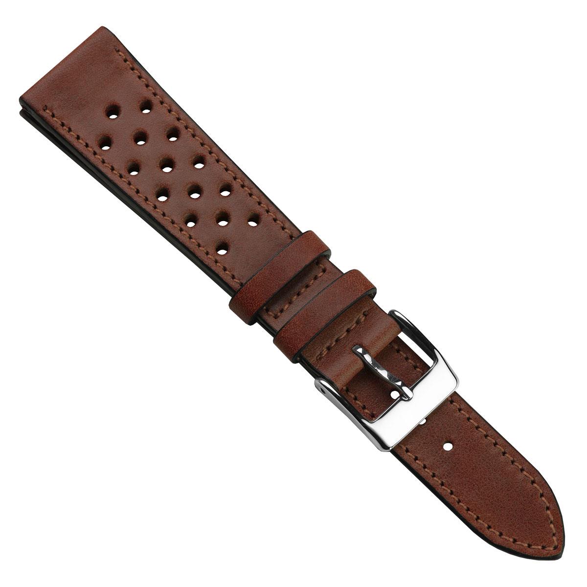 Bracelet de montre en cuir perforé Missouri de WatchGecko - Marron moyen élégant