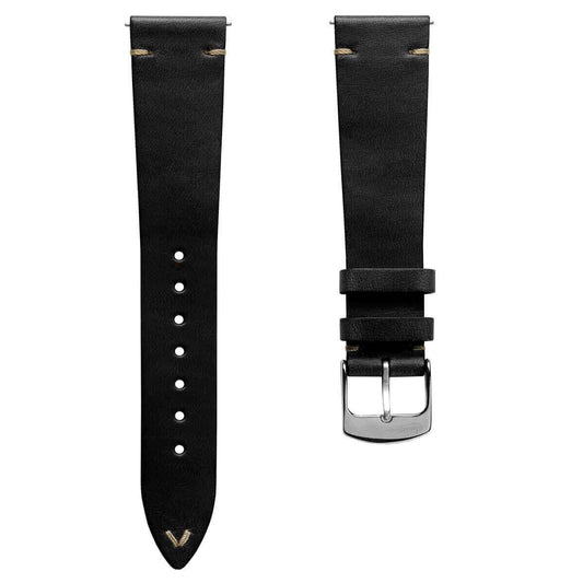 Genuine Horween Chromexcel® V-Stitch Leather Watch Strap - Chromexcel Black